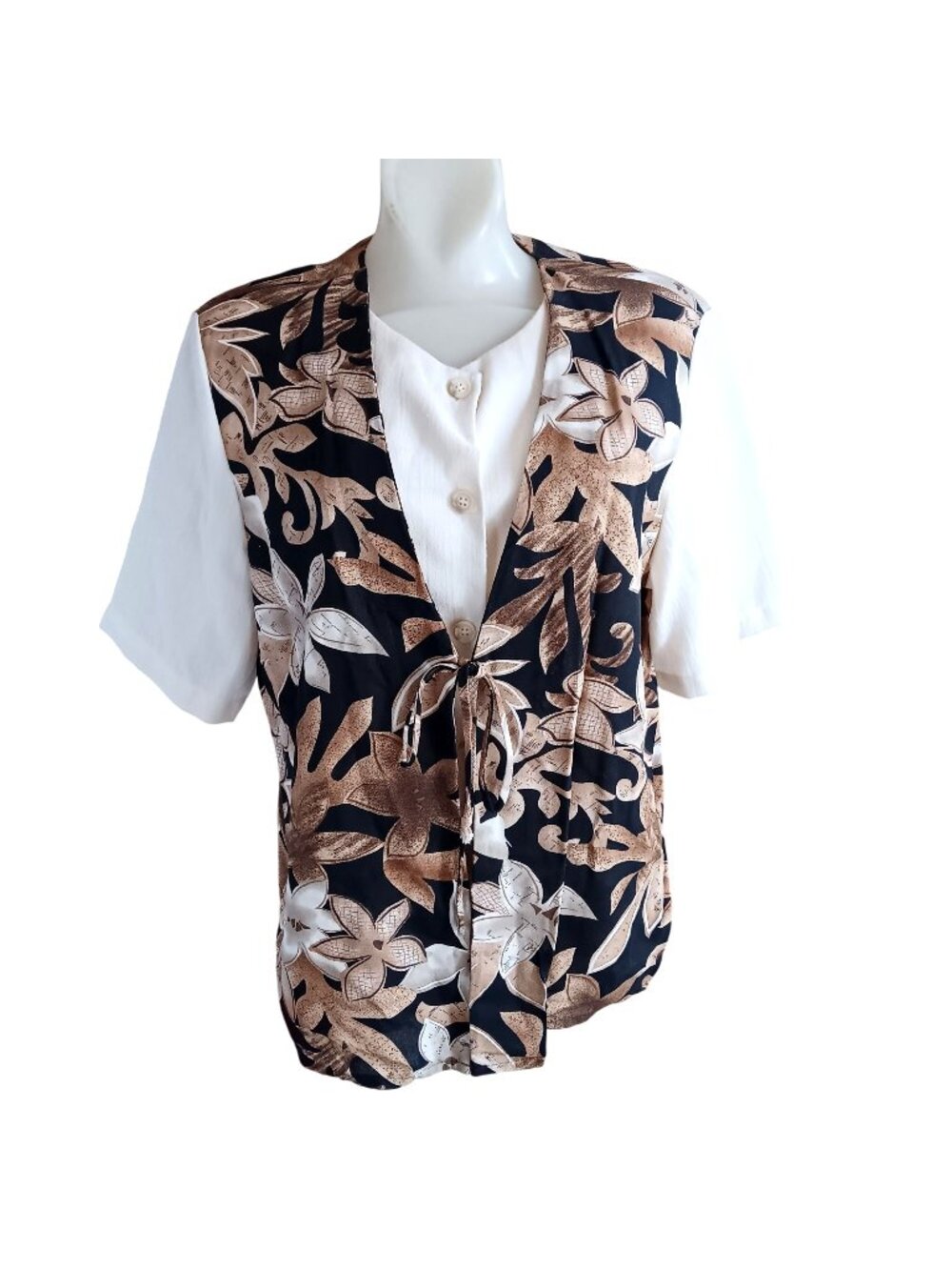 Vintage 90's Granny Top 14P Alfred Dunner Floral Blouse With Tie Front Padded US